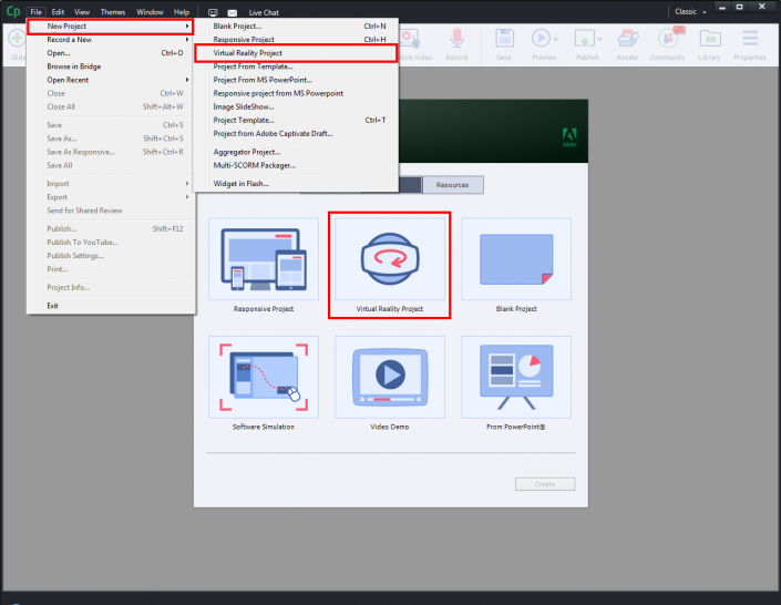 Adobe Captivate Features Create Virtual Reality Project