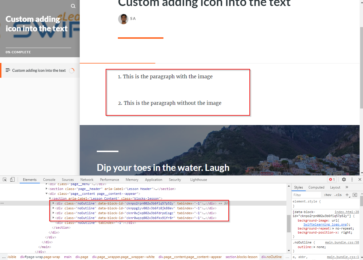 adding custom image into the text - articulate rise 09