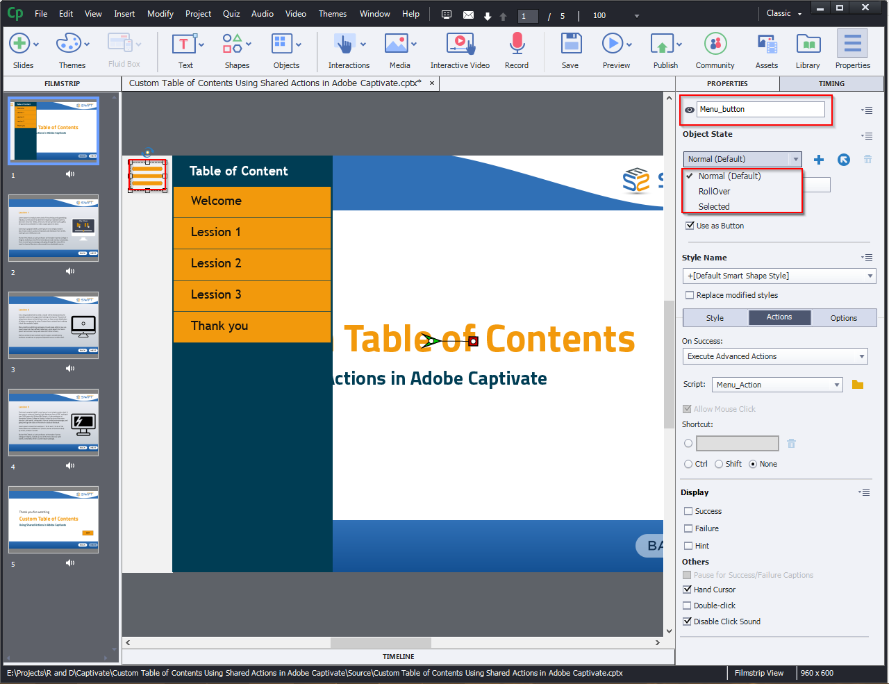 Contents Using Shared Actions in Adobe Captivate 2019 1