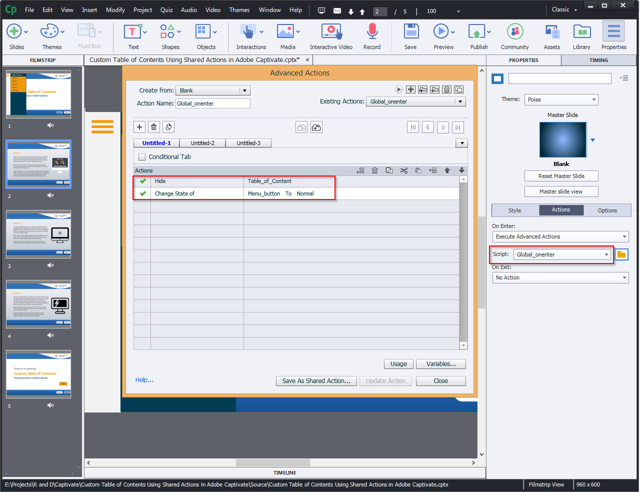 Contents Using Shared Actions in Adobe Captivate 2019 12