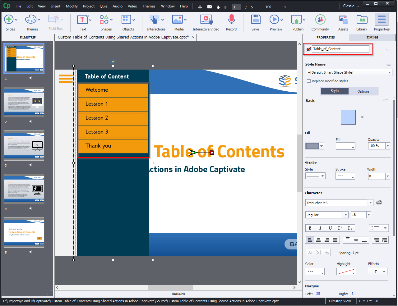 Contents Using Shared Actions in Adobe Captivate 2019 2