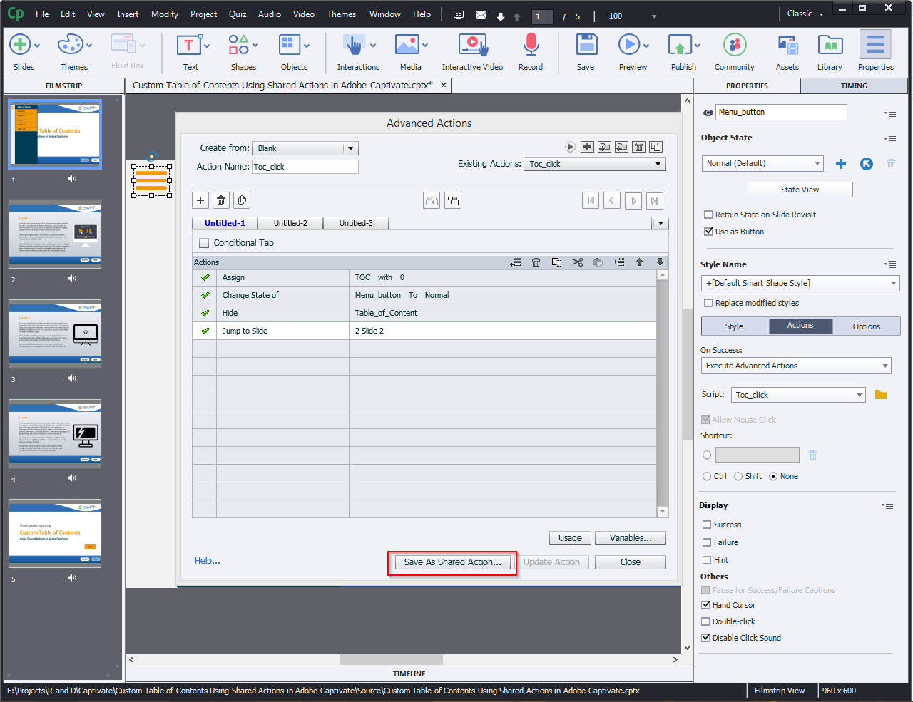 Contents Using Shared Actions in Adobe Captivate 2019 6