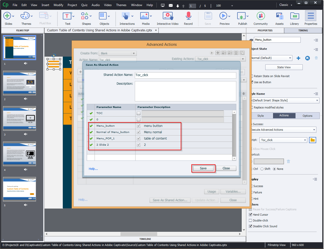 Contents Using Shared Actions in Adobe Captivate 2019 8